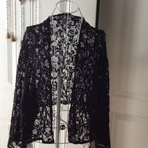 Avenue Black Lace Blazer with Intricate Floral Design